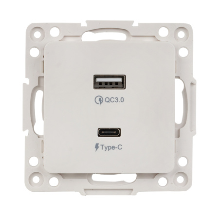 Стокгольм Механизм Розетки с 2USB type-A + type-C белый EKF