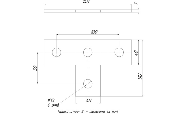 STRUT-пластина Т-образная 4 отверстия EKF