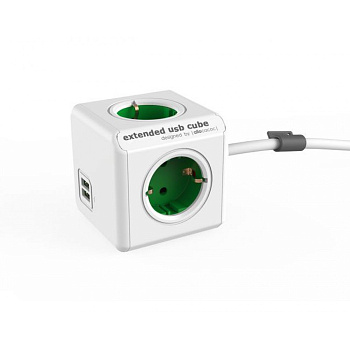 Разветвитель-удлинитель Allocacoc Extended Cube 4 розетки 2 USB 1,5 м Зеленый