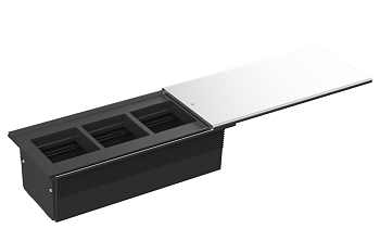 Donel Настольный встраиваемый розеточный блок, сдвижная крышка, 6 мод. (3 мод. 45х45), серебро