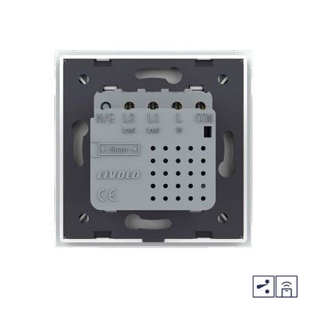 Двухклавишный проходной сенсорный выключатель Module с функцией радиоуправления, цвет белый Livolo