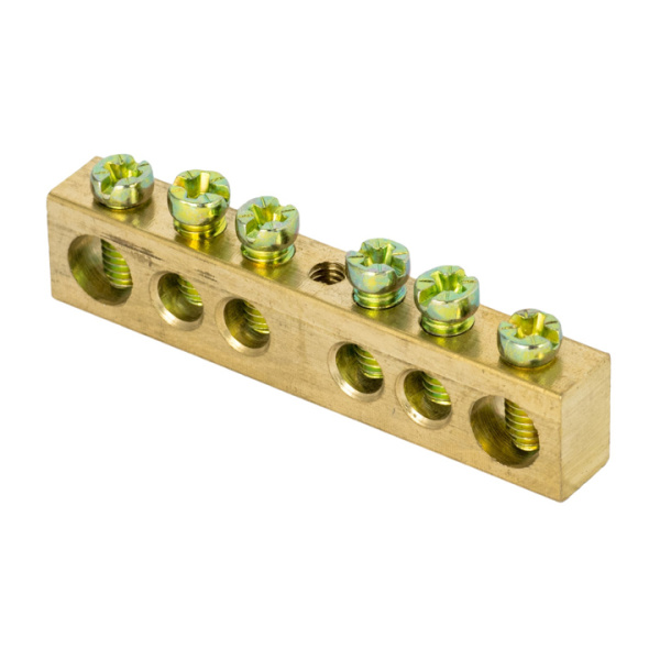 Шина PEN "ноль-земля" (8х12мм) 6 отверстий латунь крепеж по центру PROxima EKF