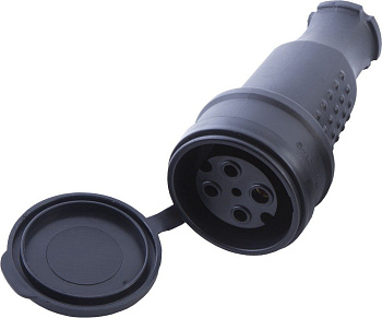 Розетка переносная с/з 3+1 STEKKER, RST32-21-44, с крышкой, каучук, 400В, 32А, IP44, черный