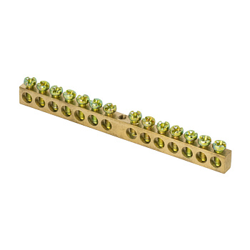 Шина PEN "ноль-земля" (8х12мм) 14 отверстий латунь крепеж по центру PROxima EKF