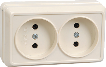Розетка 2-местная ОУ РС22-2-ОКм без з/з 10А ОКТАВА кремовый IEK