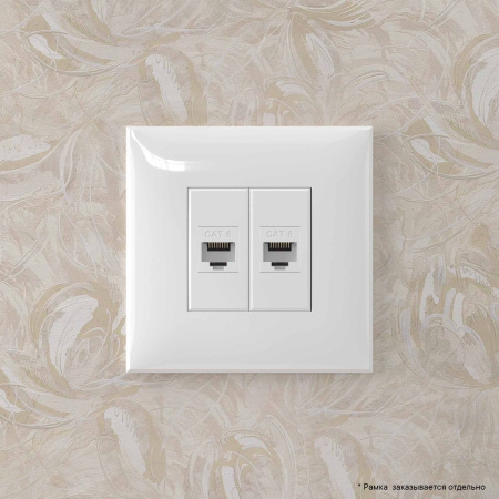 Компьютерная розетка RJ-45 без шторки в стену, кат.6 двойная, "Avanti", "Белое облако" DKC