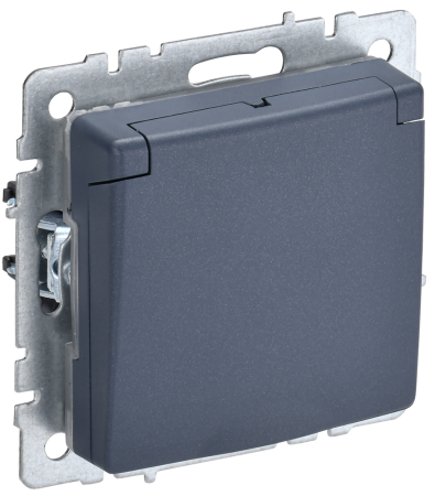 BRITE Розетка 1-местная с з/з с защитными шторками и крышкой 16А IP44 РСбш10-3-44-БрМ маренго IEK