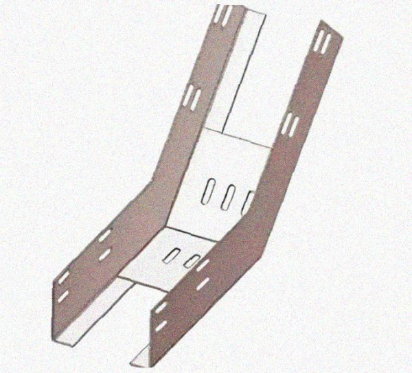 Лоток перфорированный КП 400х65-45 УХЛ1 для поворота трассы вверх на 45, оцинкованный лист S1,0