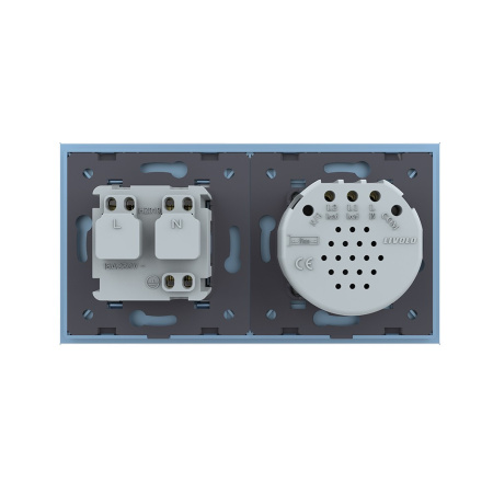 Сенсорный выключатель комбинированный на 2 линии 1 розетка 2 модуля Синий Livolo