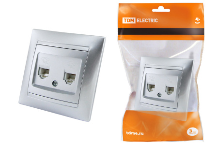Розетка двойная телефонная RJ11 серебр. металлик "Лама" TDM