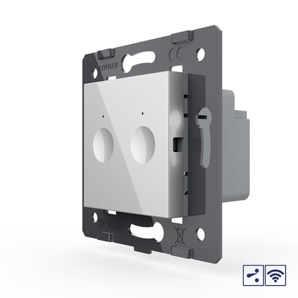 Двухклавишный проходной сенсорный выключатель Module с радиоупр., цвет серый (механизм) Livolo