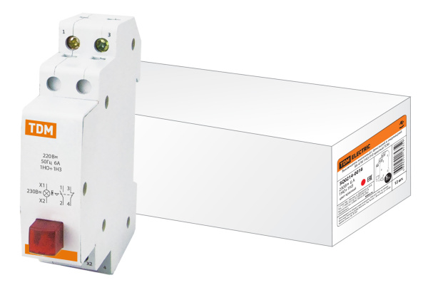 Выключатель кнопочный c фиксацией и индикацией ВК-47M 1НО;1НЗ красный TDM Выключатель кнопочный c фиксацией и индикацией ВК-47M 1НО;1НЗ красный TDM