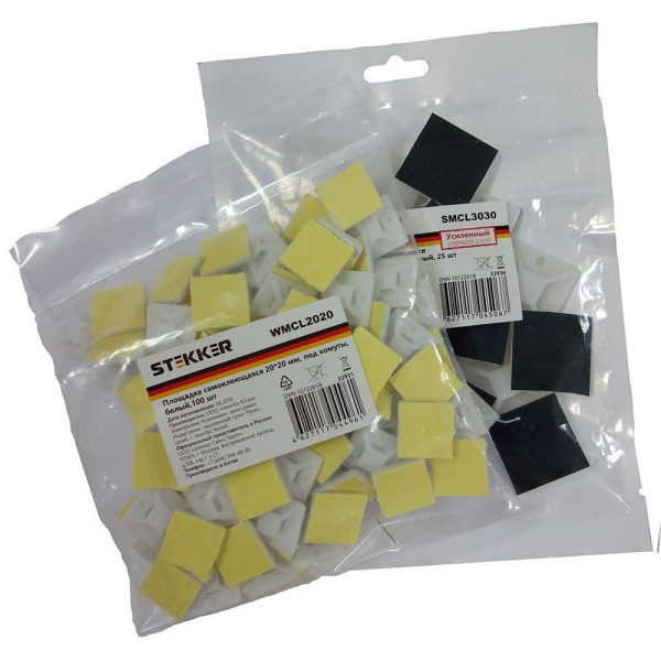 Площадка самоклеющаяся STEKKER WMCL2020 20*20 мм под хомуты белый (100шт в упак)