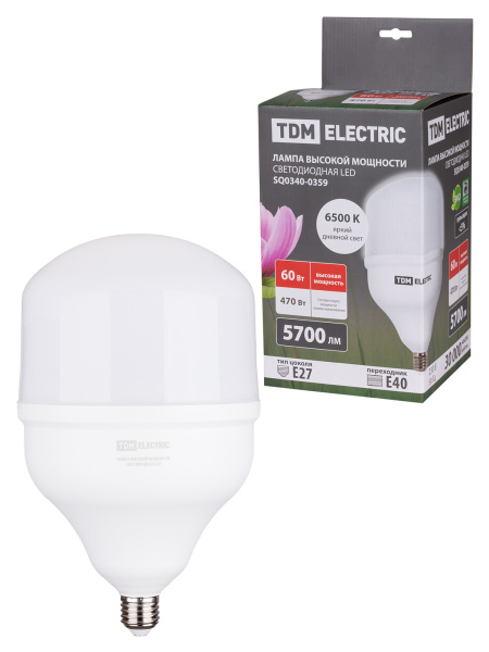 Лампа светодиодная T 60 Вт, 230 В, 6500 К, E27 (160x268 мм) TDM