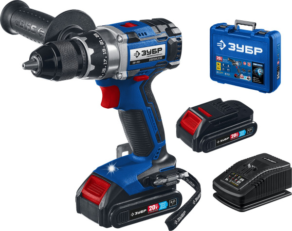 20В бесщеточная дрель-шуруповерт, 2 АКБ (2Ач), в кейсе, Профессионал. DB-201-22 ЗУБР