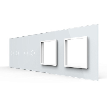 Панель для 2-х сенсорных выключателей и 2-х розеток, 4 клавиши (2+2), цвет белый, стекло Livolo