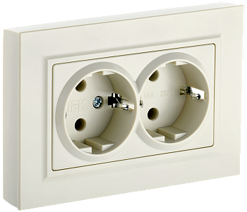 BRITE Розетка 2-местная с з/з с защитными шторками 16А в сборе РСш12-3-БрКр бежевый IEK