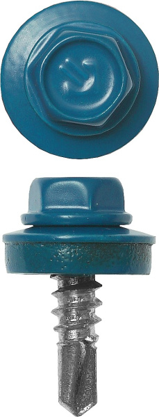 Саморезы СКМ кровельные, RAL 5009 небесно-голубой, 25 x 5,5 мм, 420 шт, для металлических конструкций, ЗУБР