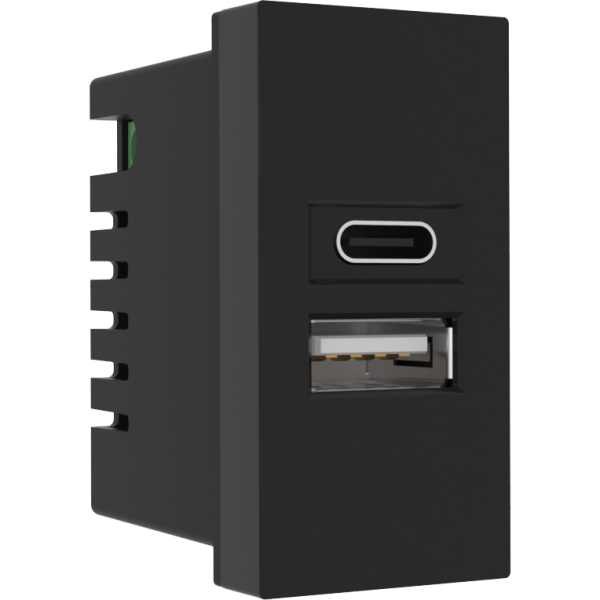 Donel USB зарядное устройство, 2.1A, Type A + C, 1 мод., черн. (22.5х45мм)