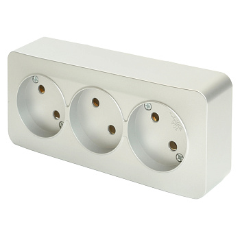 Розетка 3-местная б/з открытой установки, STEKKER, 250В, 10А, IP20, серия София, серебро, MST10-13-03