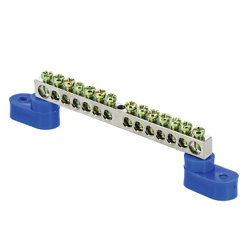 Шина "0" N (6x9мм) 14 отв, цинк 2 синих угловых изолятора PROxima EKF