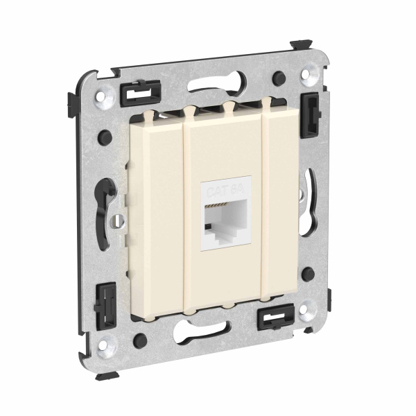 Компьютерная розетка RJ-45 без шторки в стену, кат.6А одинарная, "Avanti", "Ванильная дымка" DKC