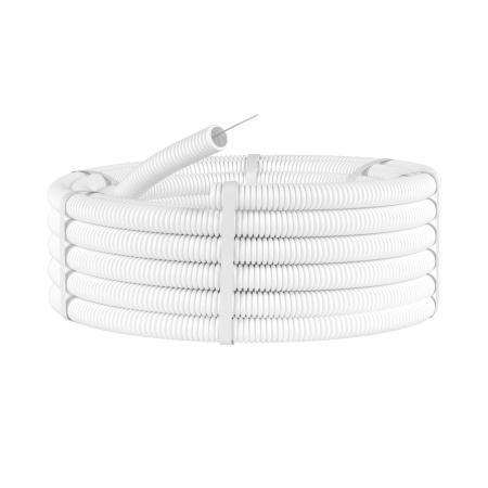 Труба ПЛЛ гибкая гофр. не содержит галогенов д.40мм, ПВ-0, с протяжкой, 20м, цвет белый DKC