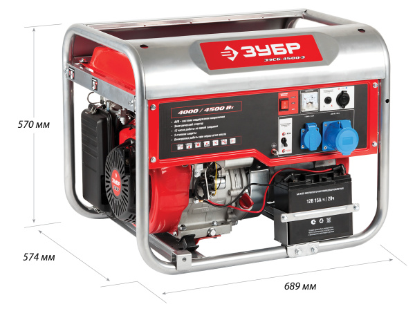 Бензиновый генератор с электростартером, 4500 Вт, ЗУБР