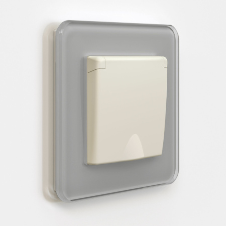 Розетка с заземлением и шторками c крышкой (айвори матовый) СУ IP44 Werkel