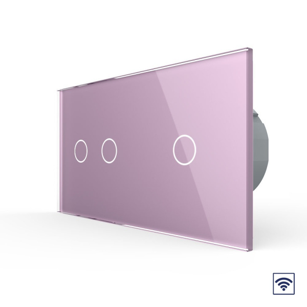 Сенсорный радиоуправляемый выключатель 3 клавиши (2-1), 2 поста Розовый Livolo