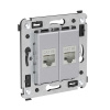 Компьютерная розетка RJ-45 без шторки в стену, кат.5e двойная экранированная, "Avanti", "Закаленная сталь" DKC