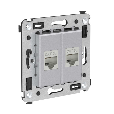 Компьютерная розетка RJ-45 без шторки в стену, кат.5e двойная экранированная, "Avanti", "Закаленная сталь" DKC