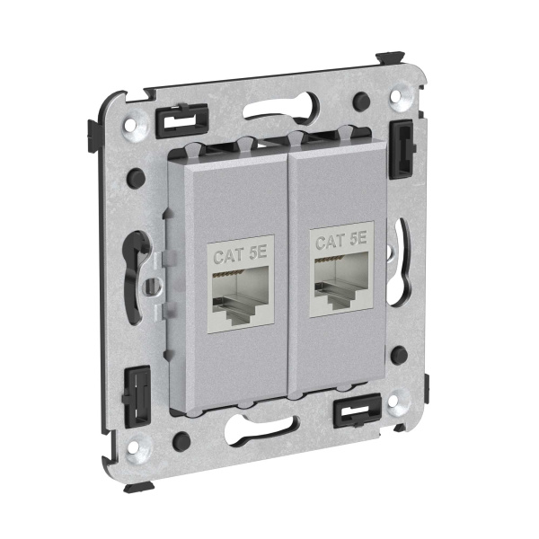 Компьютерная розетка RJ-45 без шторки в стену, кат.5e двойная экранированная, "Avanti", "Закаленная сталь" DKC