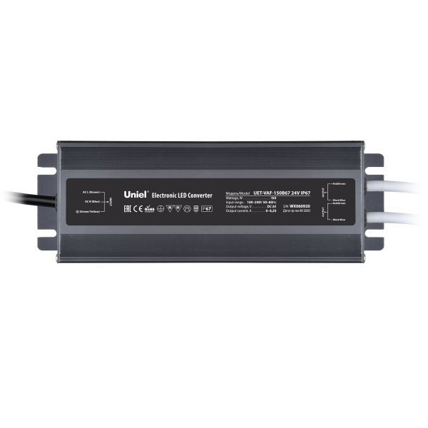Блок питания ультратонкий UET-VAF-150B67 24В 150Вт IP67 2 выхода, металлический корпус Uniel