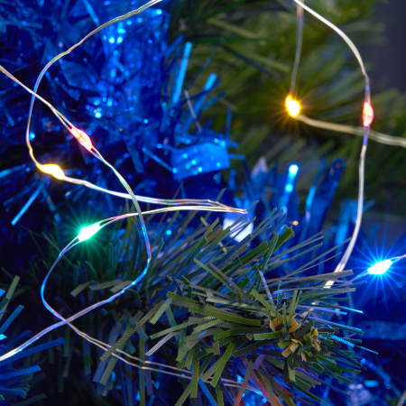 Св/д гирлянда Feron CL53 2м + 1м мультиколор,статичная, с питанием от батареек, прозр.шнур