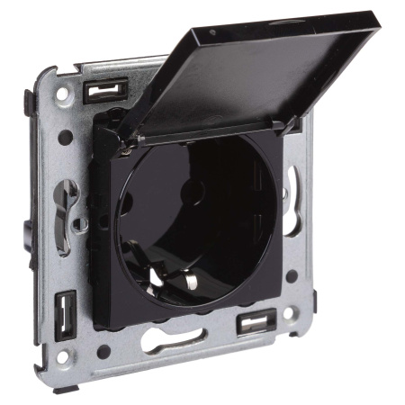 Розетка с крышкой в стену, 2P+E, с з/ш, "Avanti", "Черный квадрат" DKC