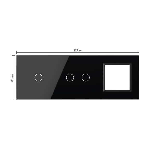 Панель тройная: 1 выключатель + 2 выключателя + 1 розетка Черная Livolo