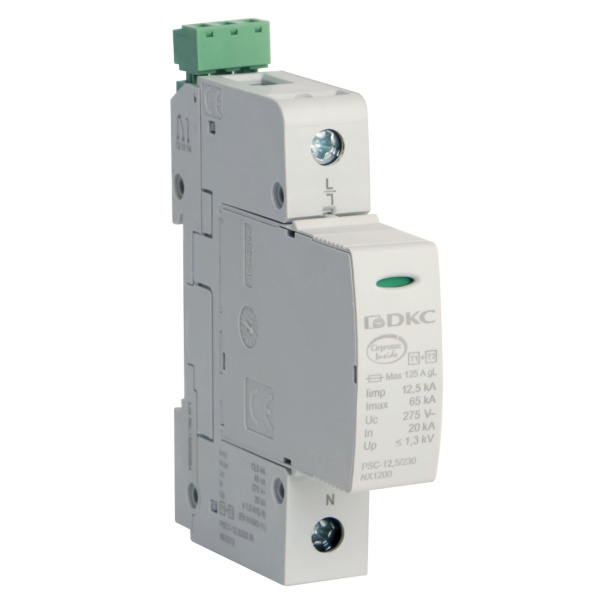 УЗИП, класс I+II, 1-полюсный, L-N, 12,5кA, удаленный контроль DKC