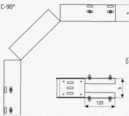 Лоток перфорированный КС 300х100-90 У3 для поворота трассы вниз на 90, окрашенный, S1,5