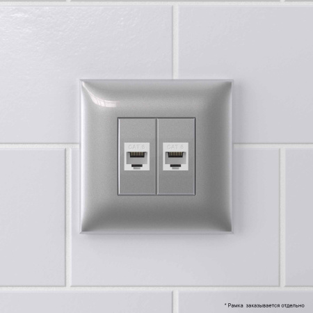 Компьютерная розетка RJ-45 без шторки в стену, кат.6 двойная, "Avanti", "Закаленная сталь" DKC