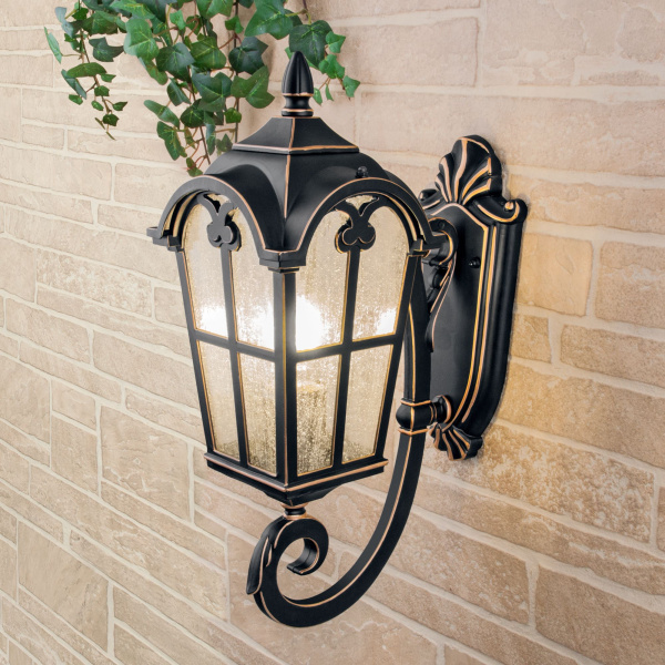 Уличный настенный светильник 1*E27 черное золото IP44 (a025300) Elektrostandard