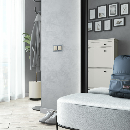 Выключатель двухклавишный проходной (айвори матовый) СУ IP20 Werkel