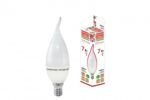 Лампа светодиодная WFC37-7 Вт-230 В -3000 К–E14 (свеча на ветру) Народная TDM