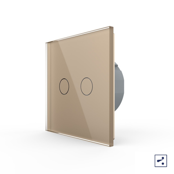 Сенсорный проходной выключатель 2 клавиши 1 пост Золотой Livolo