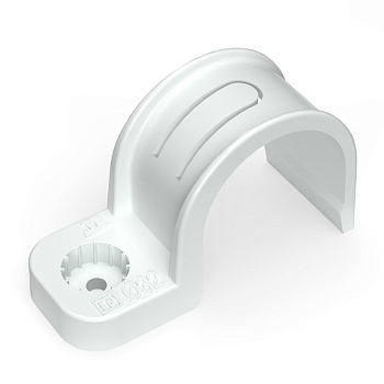 Крепеж-скоба пластиковая односторонняя для прямого монтажа атмосферостойкая белая в п/э d32 мм (25шт/375шт уп/кор) Промрукав