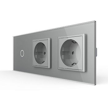 Сенсорный выключатель комбинированный на 1 линию 2 розетки 3 модуля Серый Livolo