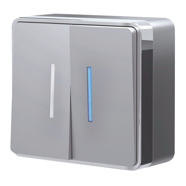 Выключатель двухклавишный с подсветкой (серебряный) Gallant ОУ IP20 Werkel