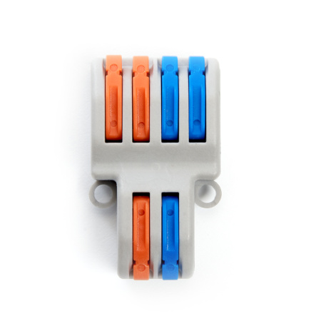 Клемма монтажная д/ подкл. фазн. проводников STEKKER, LD222-424, 2 контактные группы, 1ввод,2вывода на полюс (DIY упак 2 шт)