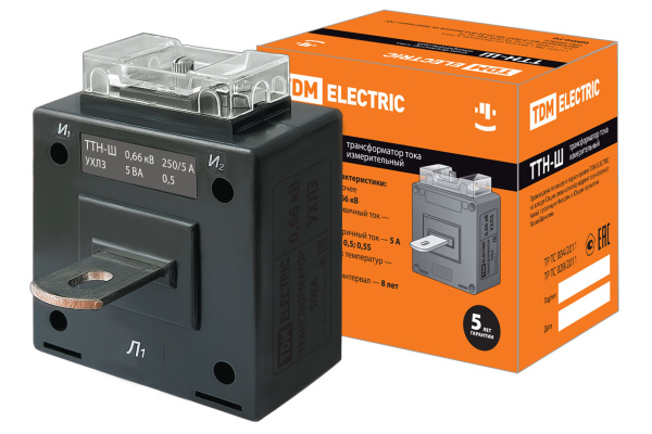 Трансформатор тока измерительный с шиной ТТН-Ш 250/5- 5VA/0,5-Р TDM