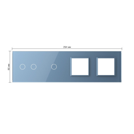 Панель для 2-х сенсорных выключателей и 2-х розеток, 3 клавиши (2+1), цвет синий, стекло Livolo